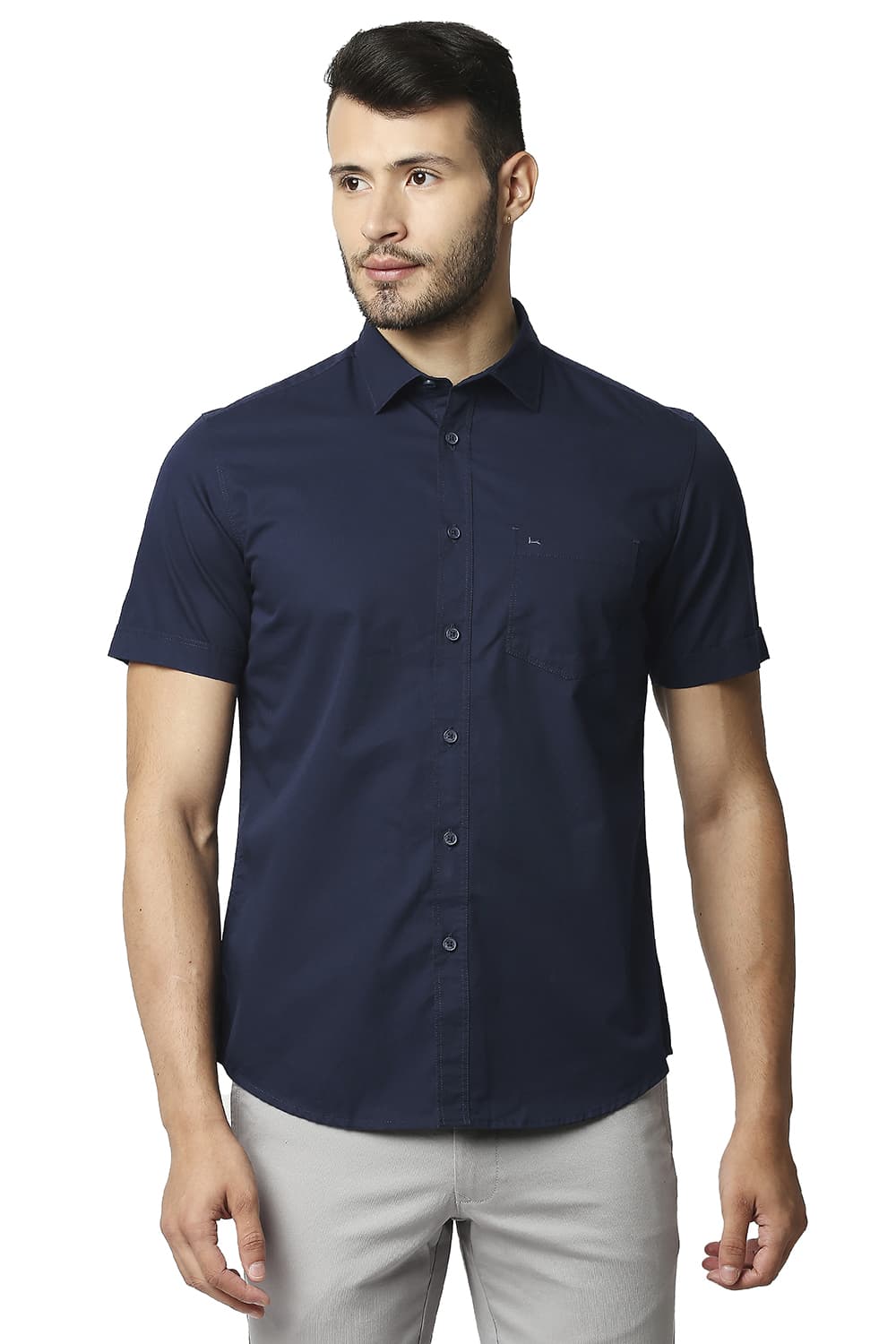 BASICS SLIM FIT TWILL HALFSLEEVES SHIRT