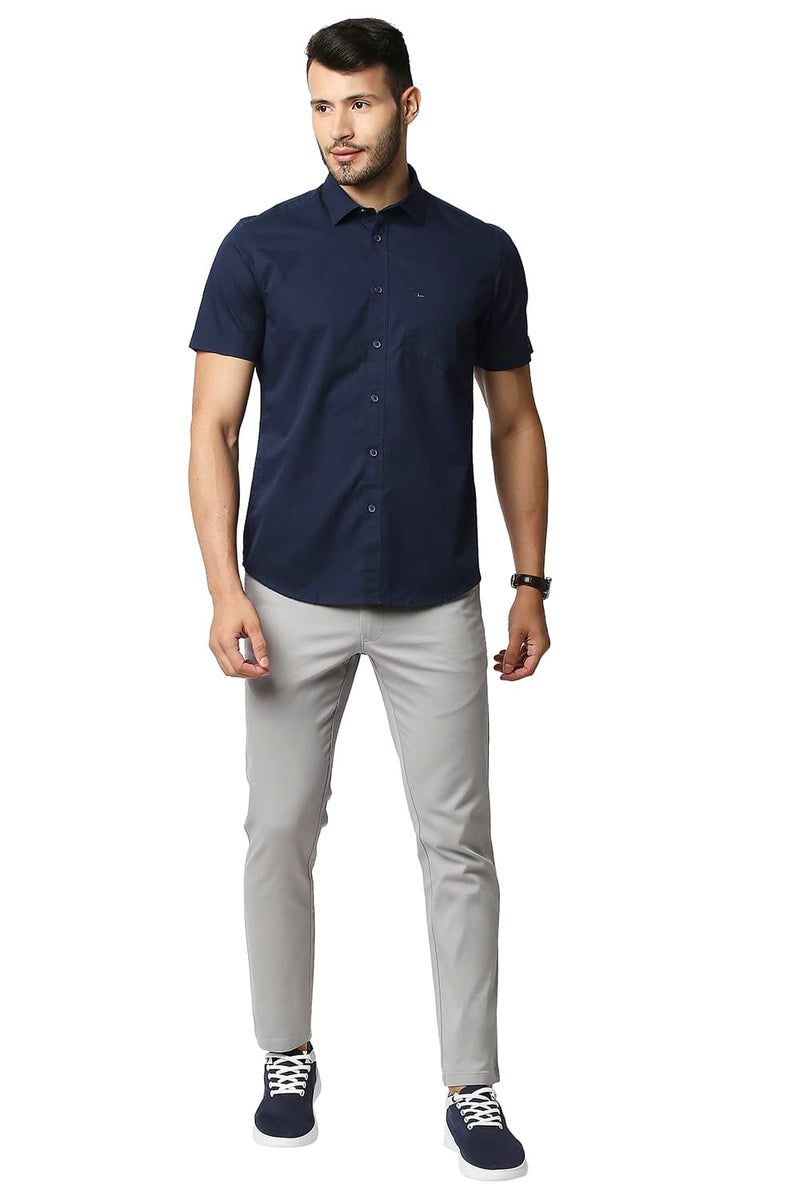 BASICS SLIM FIT TWILL HALFSLEEVES SHIRT