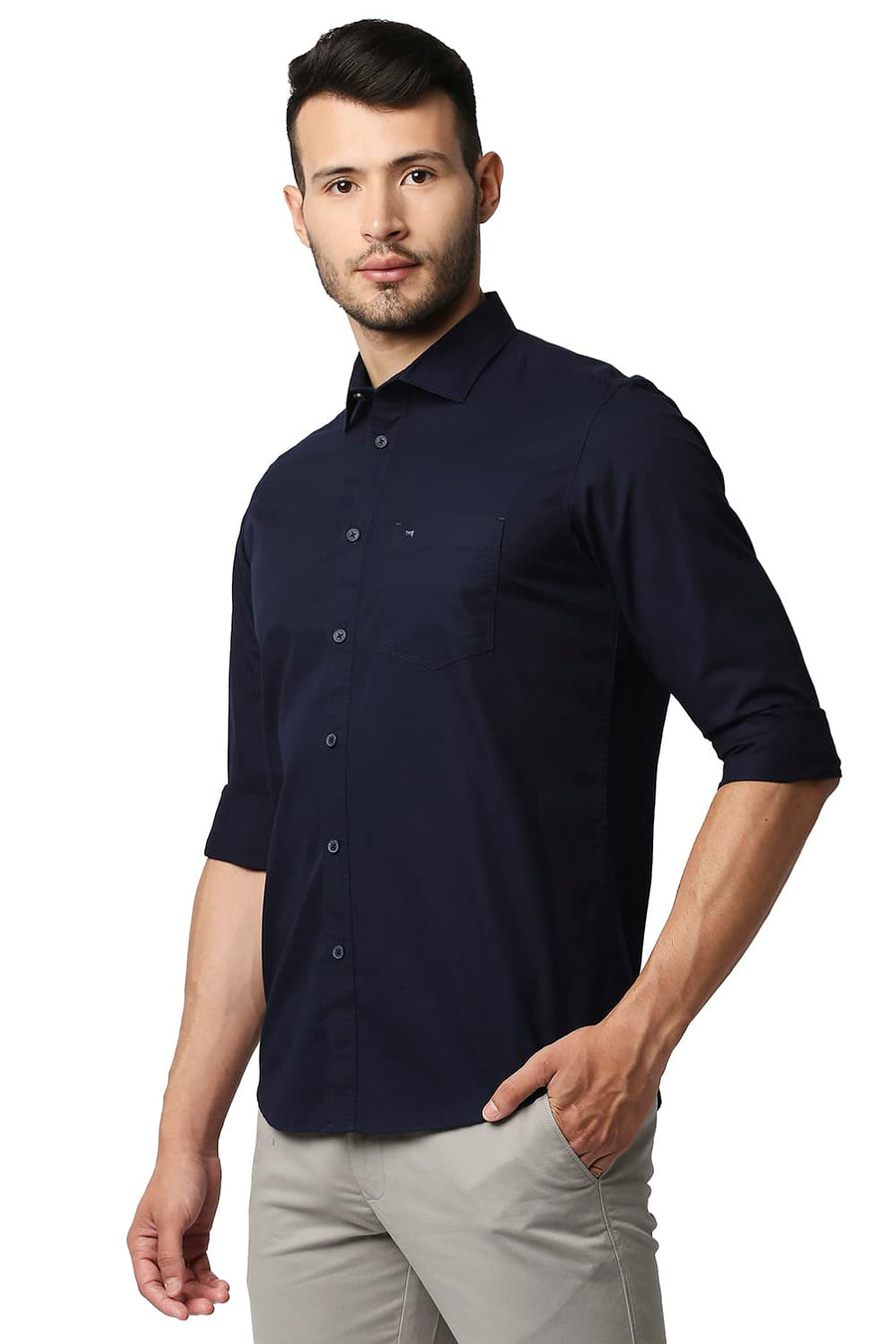 BASICS SLIM FIT NAVY IRIS TWILL SHIRT
