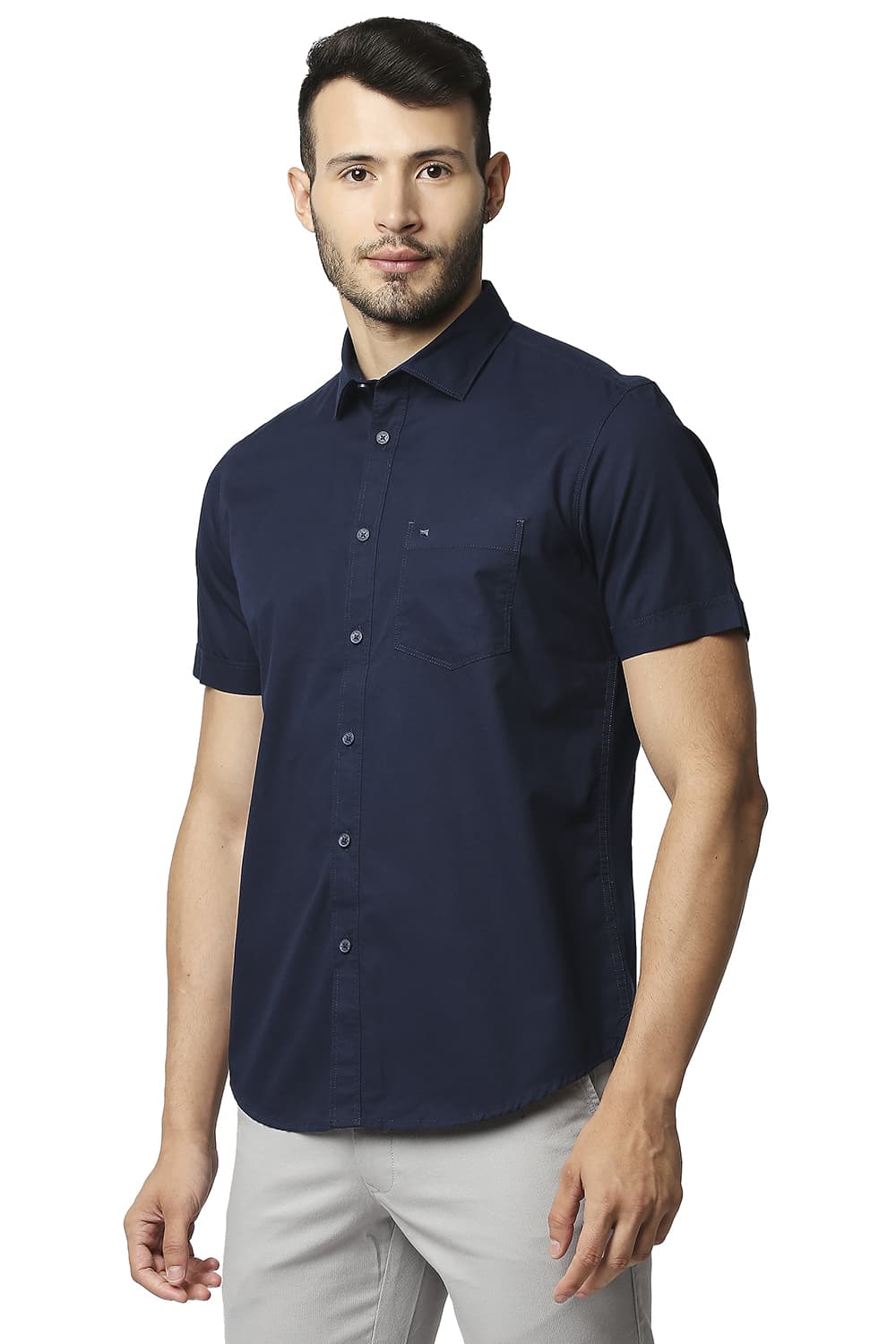 BASICS SLIM FIT TWILL HALFSLEEVES SHIRT