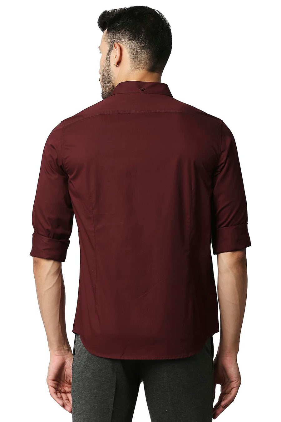 BASICS SLIM FIT ANDORRA MAROON TWILL SHIRT