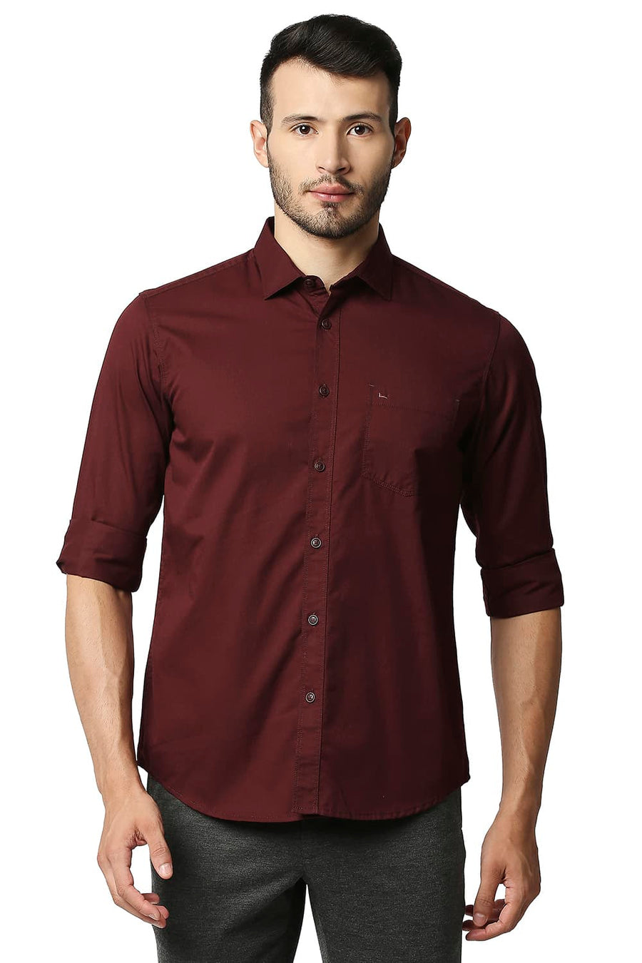 BASICS SLIM FIT ANDORRA MAROON TWILL SHIRT