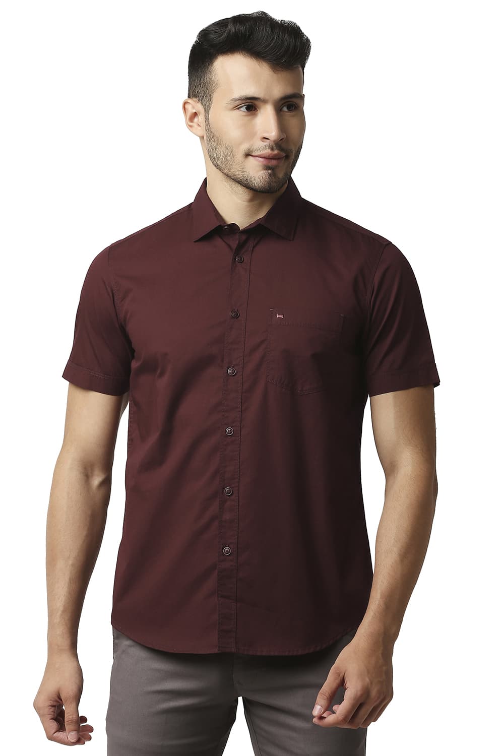 BASICS SLIM FIT TWILL HALFSLEEVES SHIRT