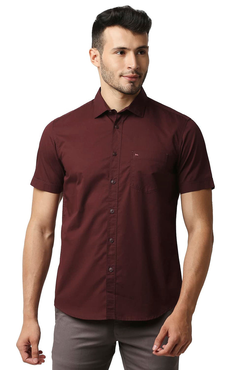 BASICS SLIM FIT TWILL HALFSLEEVES SHIRT