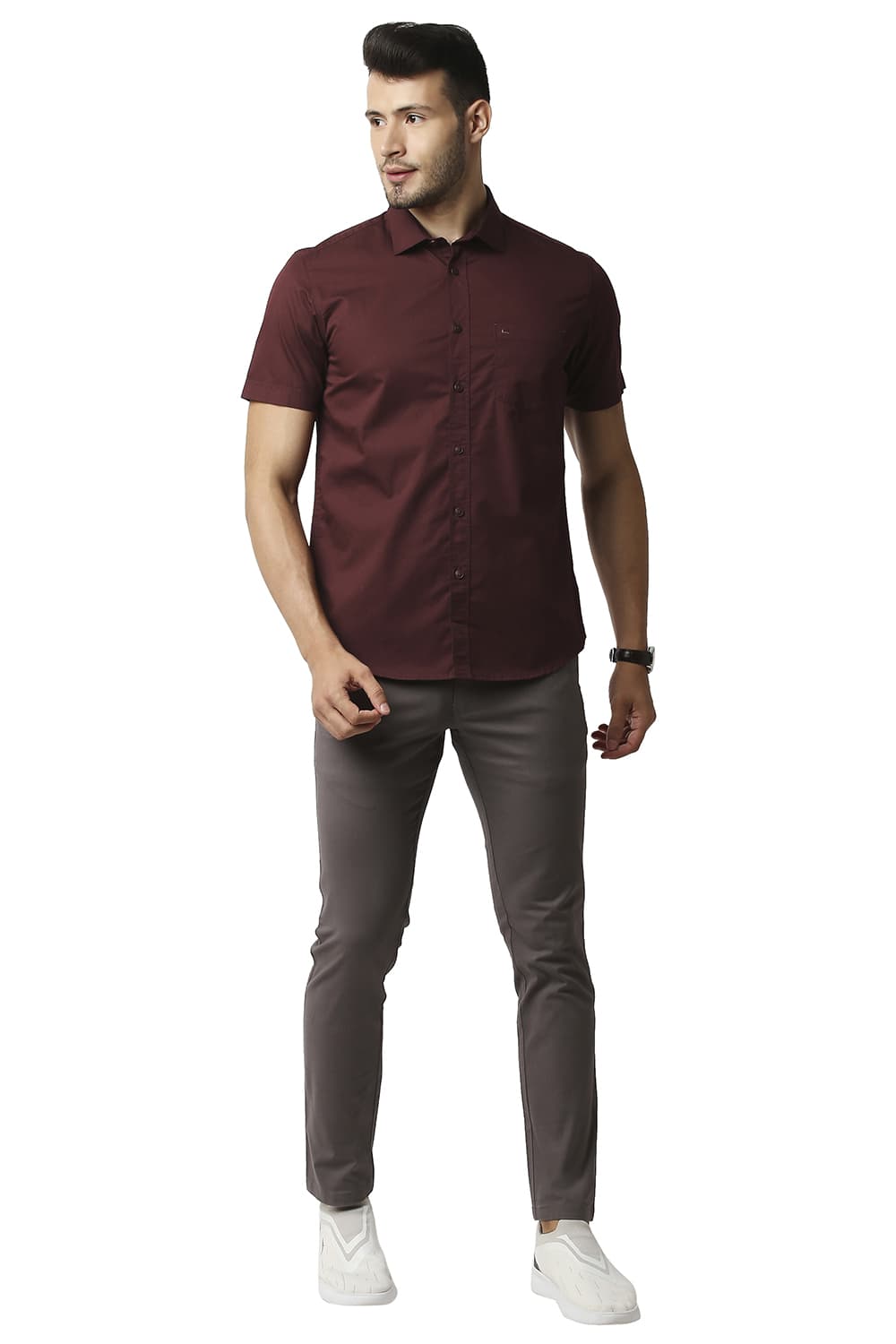 BASICS SLIM FIT TWILL HALFSLEEVES SHIRT