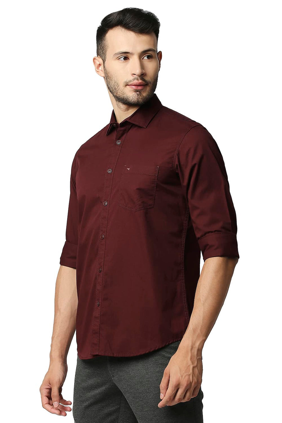 BASICS SLIM FIT ANDORRA MAROON TWILL SHIRT