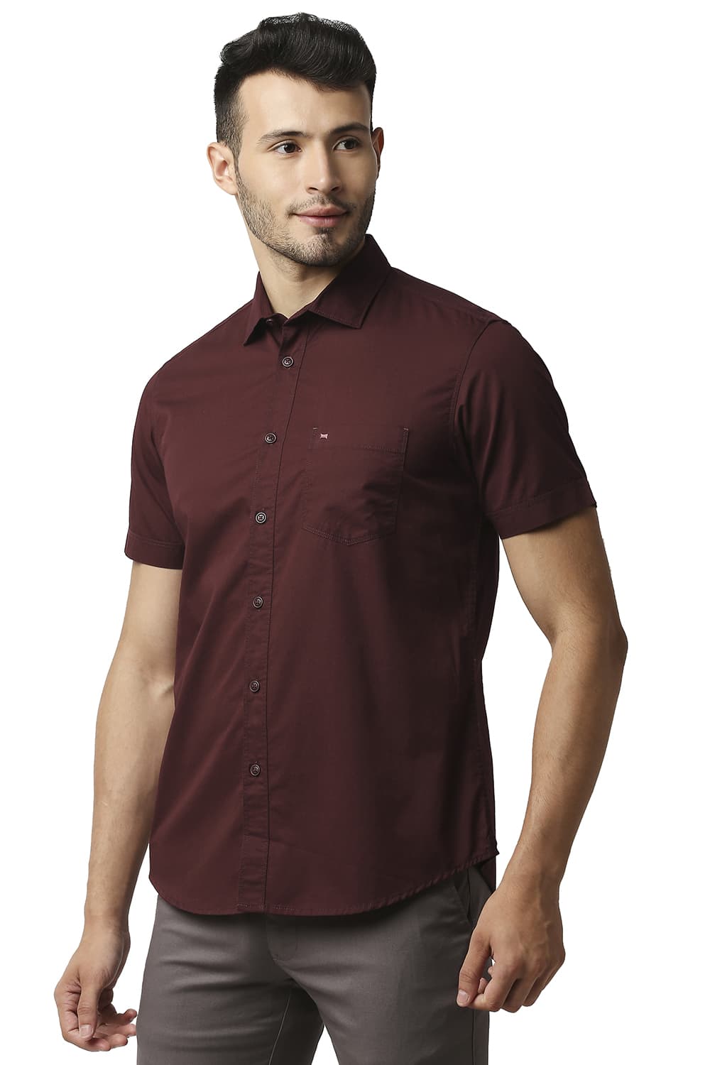 BASICS SLIM FIT TWILL HALFSLEEVES SHIRT