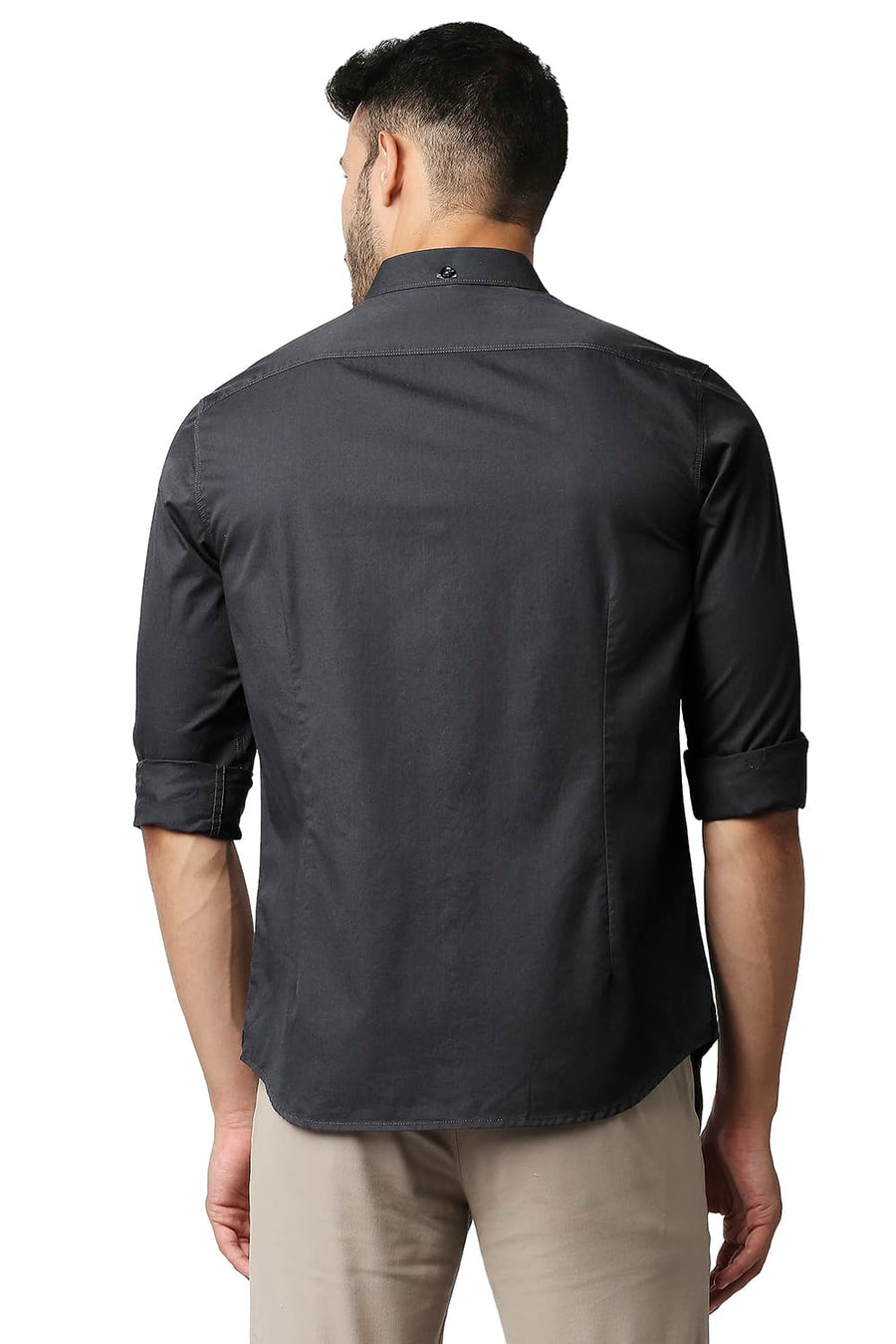 BASICS SLIM FIT FORGED IRON GREY TWILL SHIRT