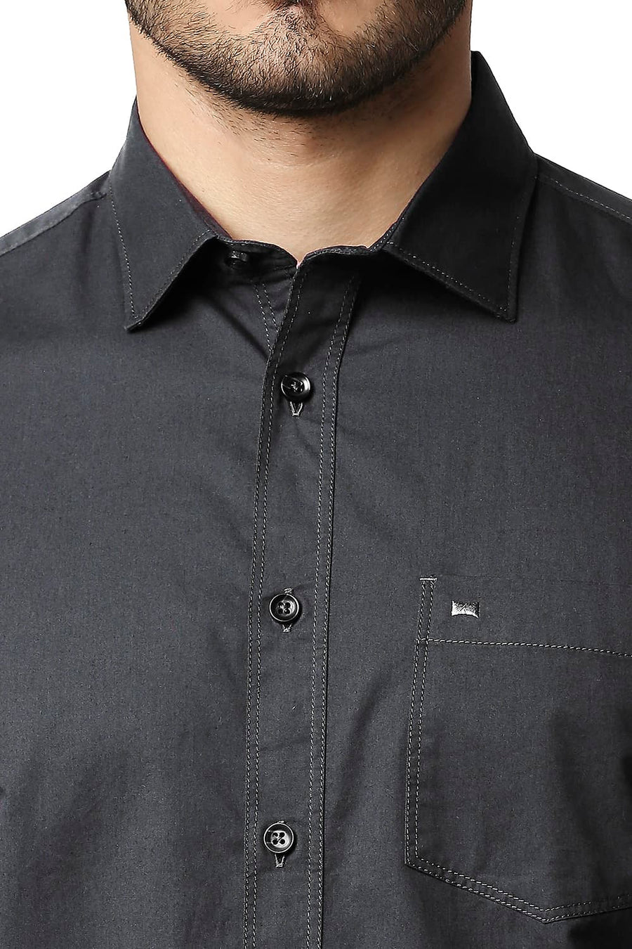BASICS SLIM FIT FORGED IRON GREY TWILL SHIRT