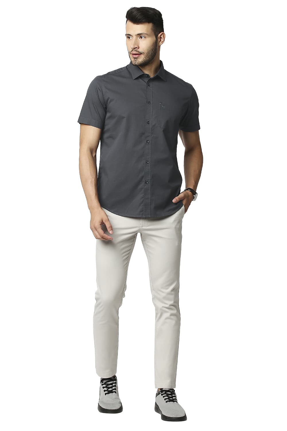 BASICS SLIM FIT TWILL HALFSLEEVES SHIRT