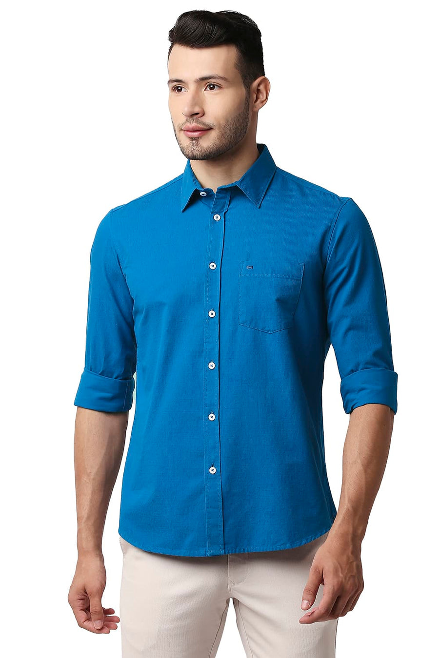 BASICS SLIM FIT DEEP WATER BLUE DOBBY SHIRT