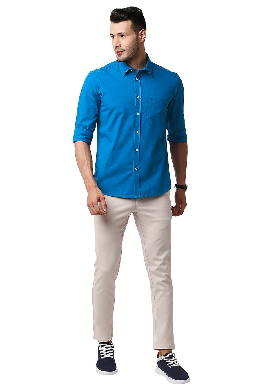BASICS SLIM FIT DEEP WATER BLUE DOBBY SHIRT