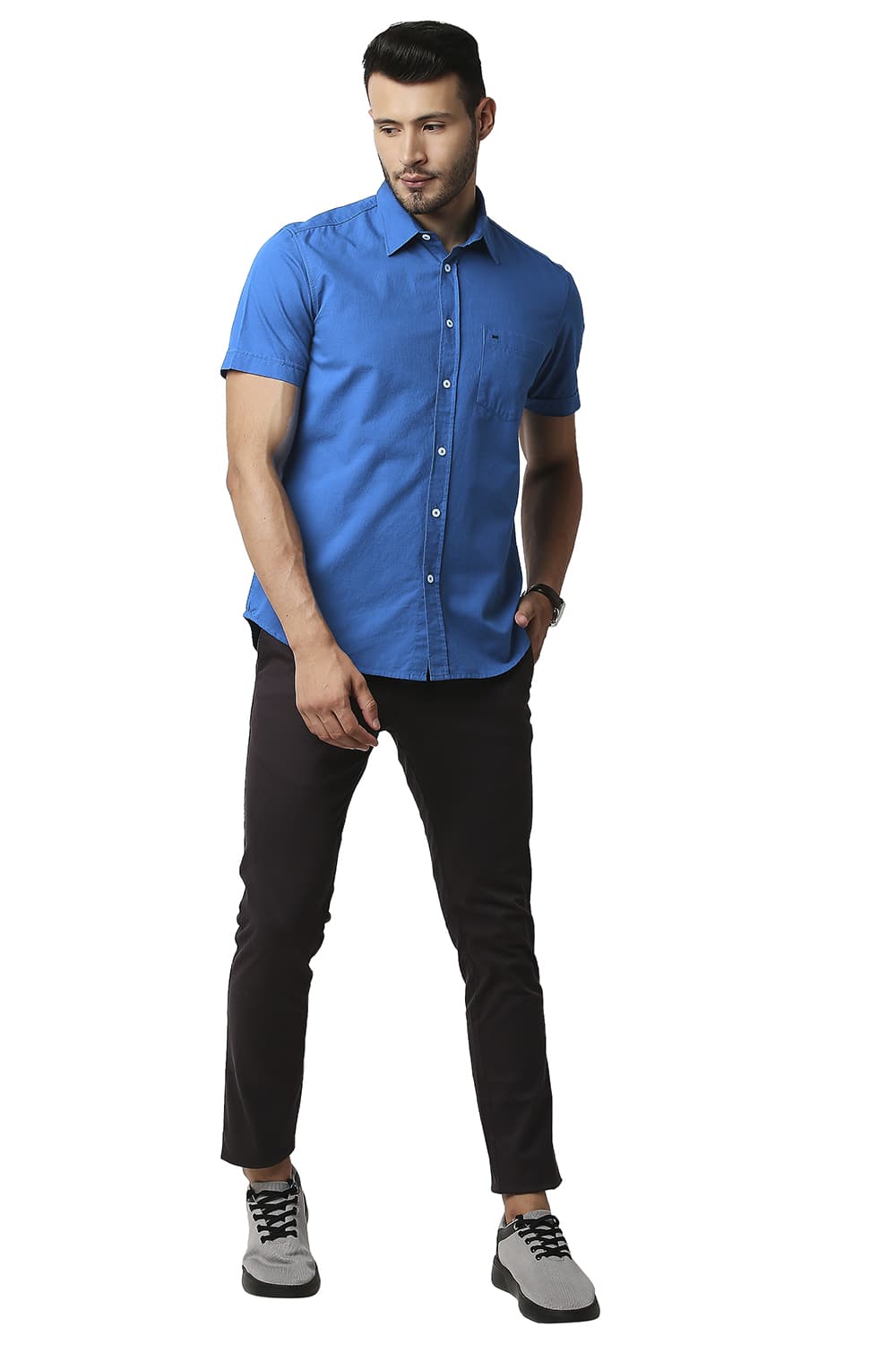 BASICS SLIM FIT DOBBY HALFSLEEVES SHIRT