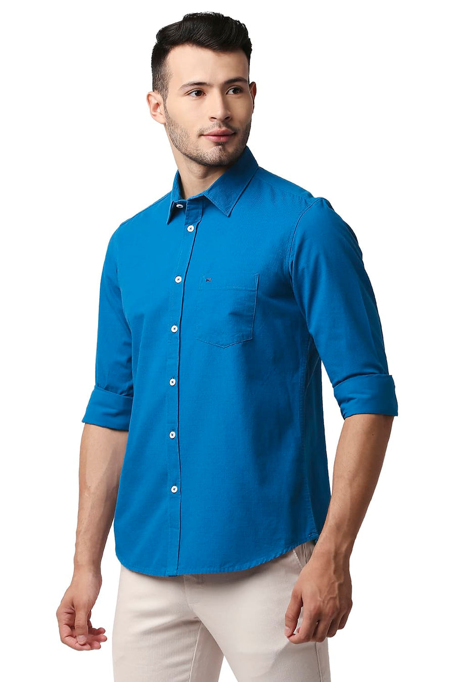 BASICS SLIM FIT DEEP WATER BLUE DOBBY SHIRT