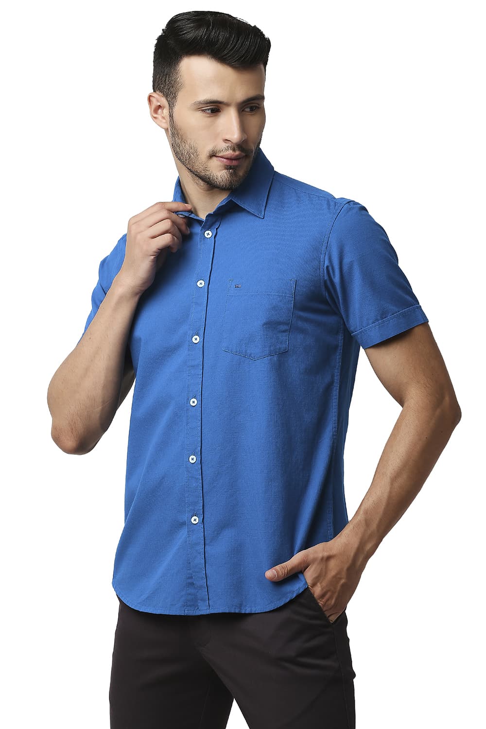 BASICS SLIM FIT DOBBY HALFSLEEVES SHIRT