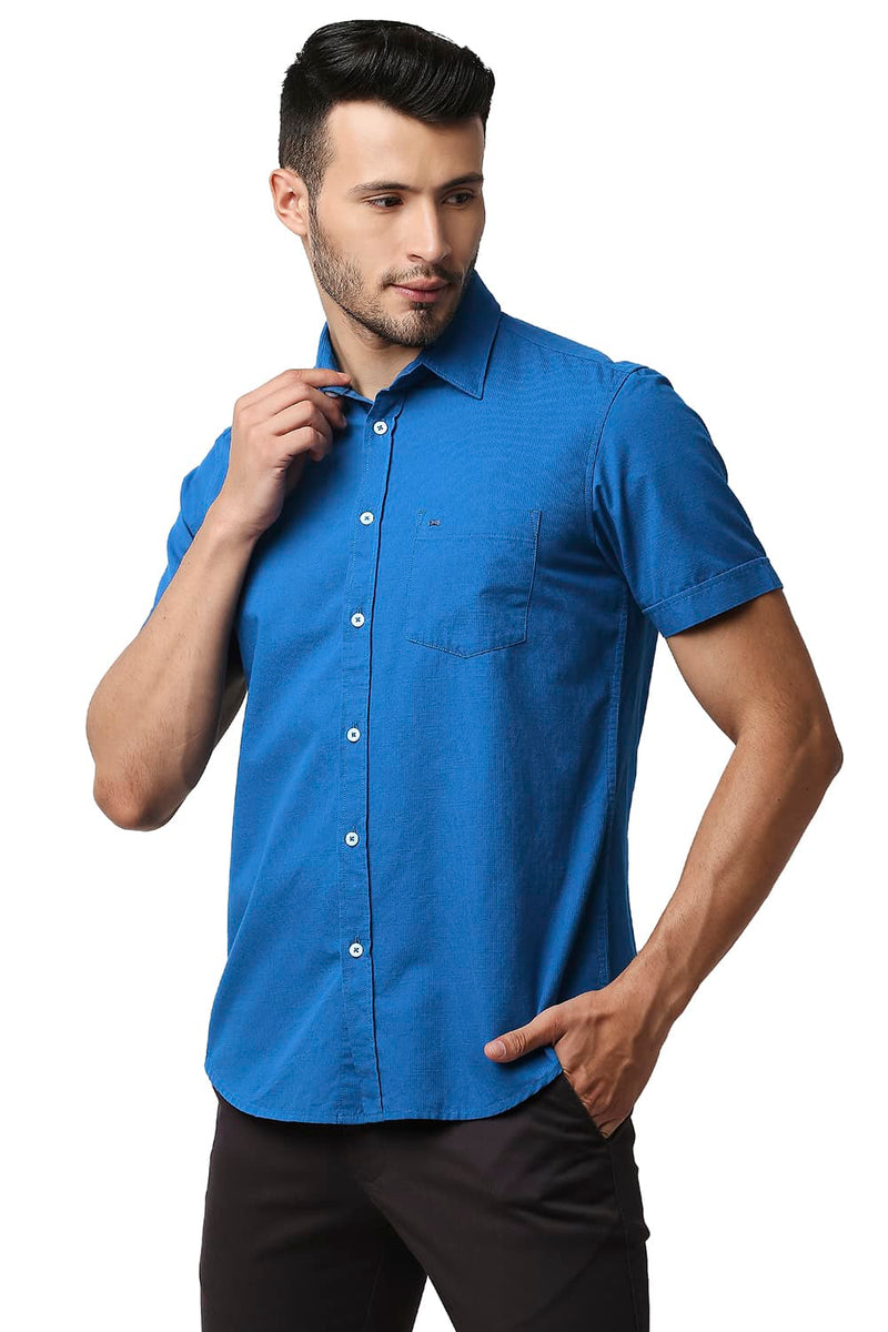 BASICS SLIM FIT DOBBY HALFSLEEVES SHIRT