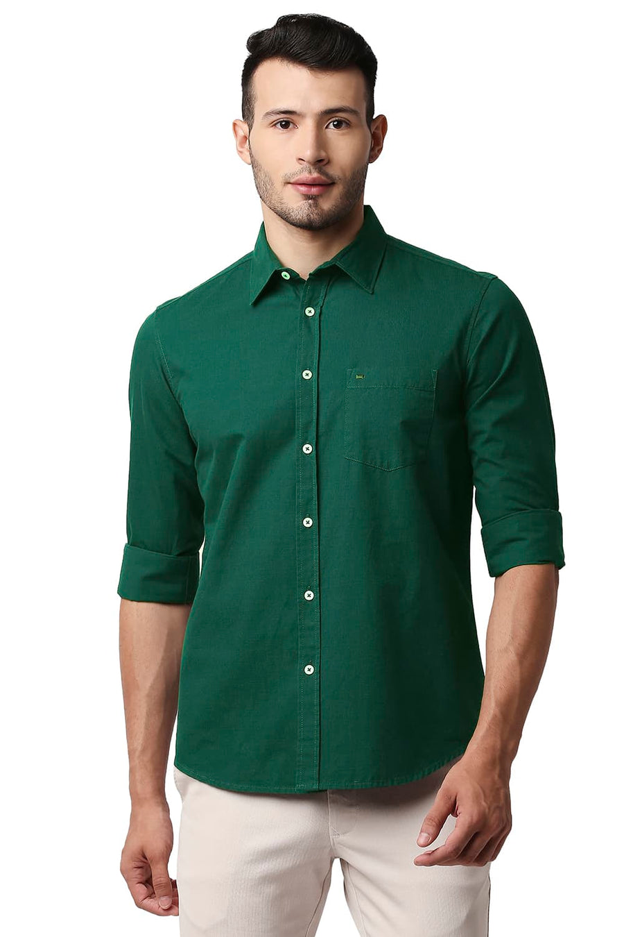 BASICS SLIM FIT BAYBERRY GREEN DOBBY SHIRT
