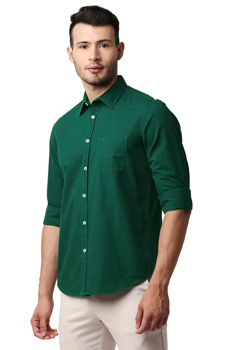 BASICS SLIM FIT BAYBERRY GREEN DOBBY SHIRT