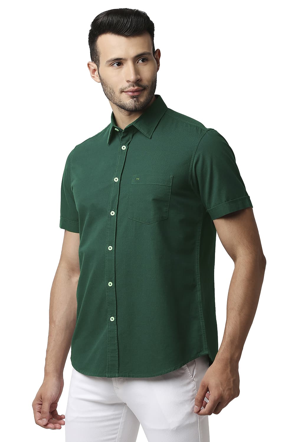 BASICS SLIM FIT DOBBY HALFSLEEVES SHIRT