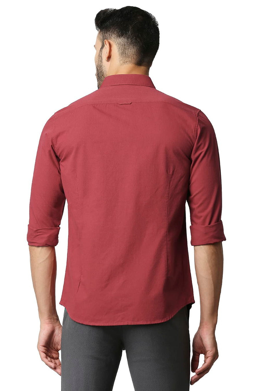 BASICS SLIM FIT SCARLET RED DOBBY SHIRT