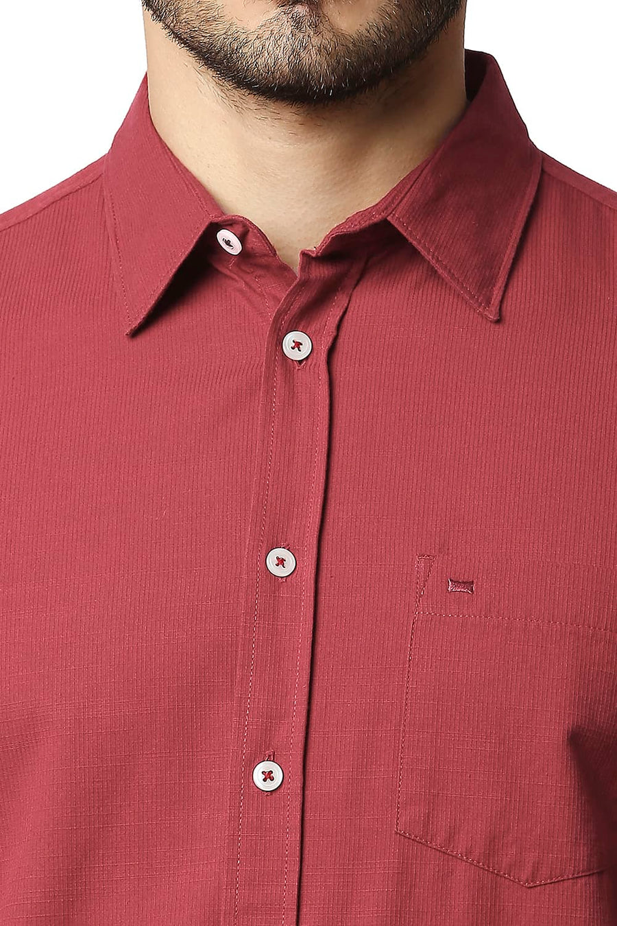 BASICS SLIM FIT SCARLET RED DOBBY SHIRT