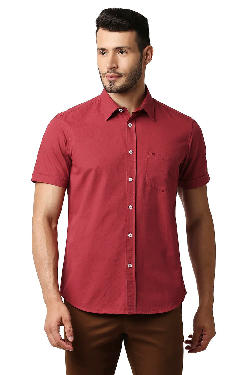 BASICS SLIM FIT DOBBY HALFSLEEVES SHIRT