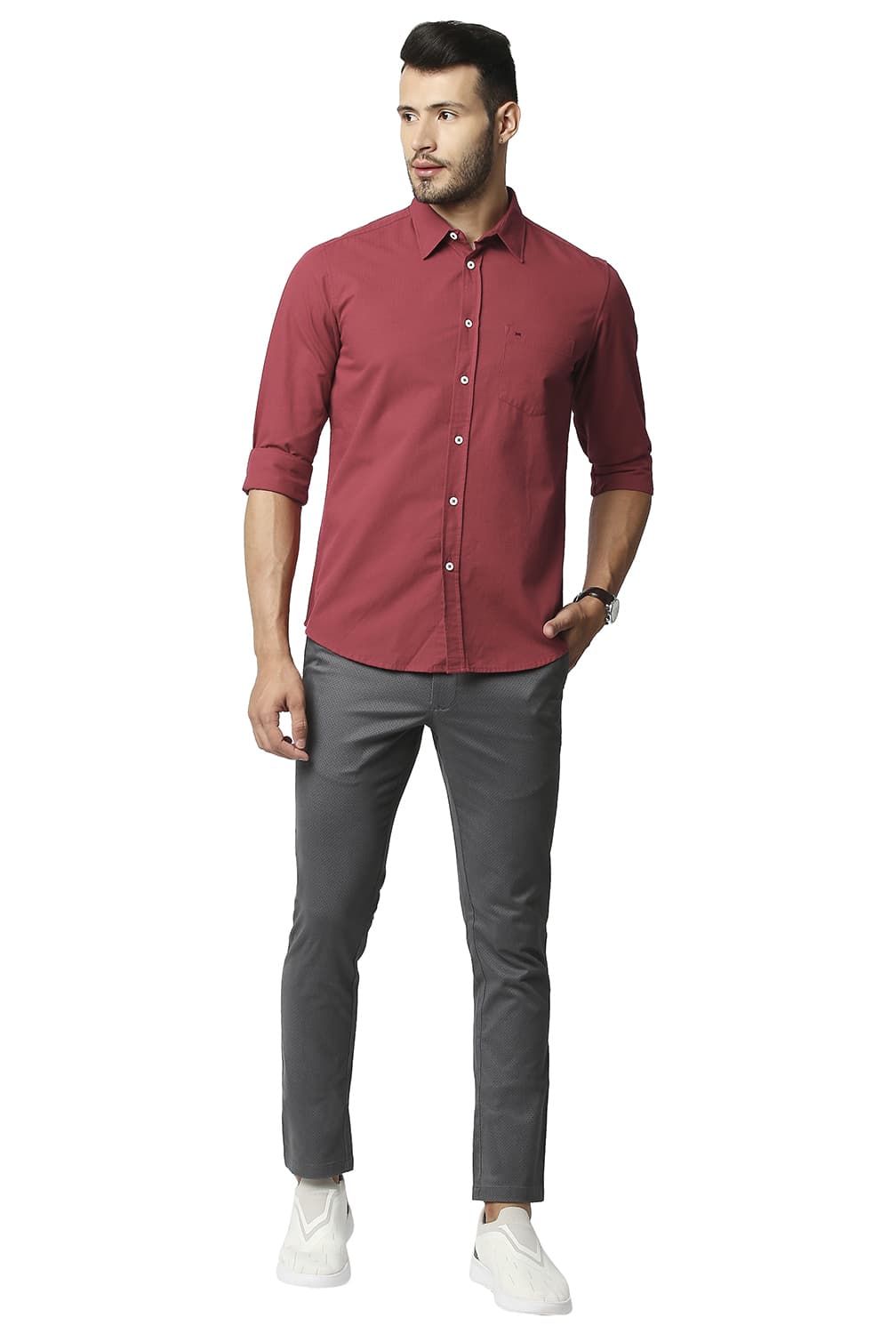 BASICS SLIM FIT DOBBY SHIRT