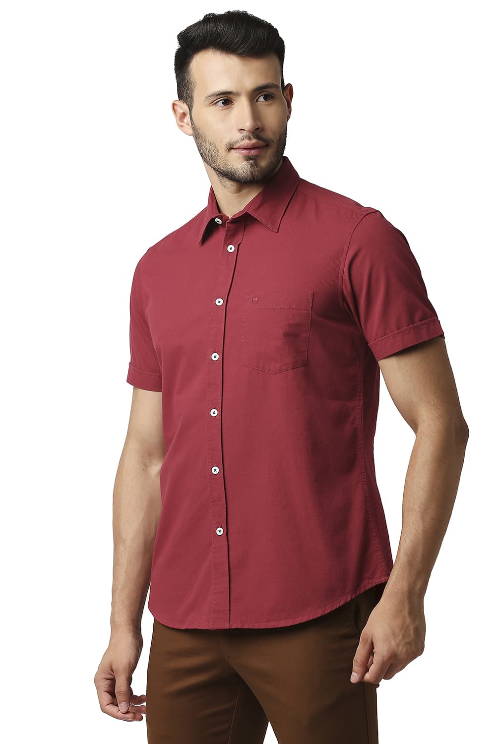 BASICS SLIM FIT DOBBY HALFSLEEVES SHIRT