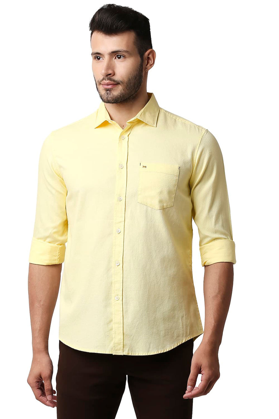 BASICS SLIM FIT LEMONADE YELLOW DOBBY SHIRT