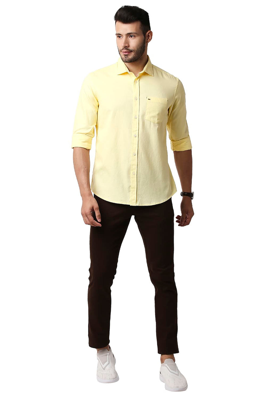 BASICS SLIM FIT LEMONADE YELLOW DOBBY SHIRT