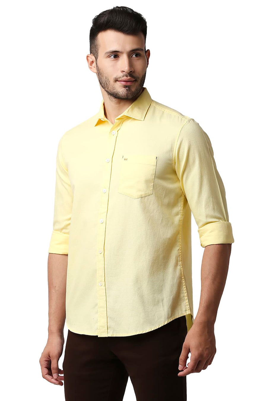 BASICS SLIM FIT LEMONADE YELLOW DOBBY SHIRT