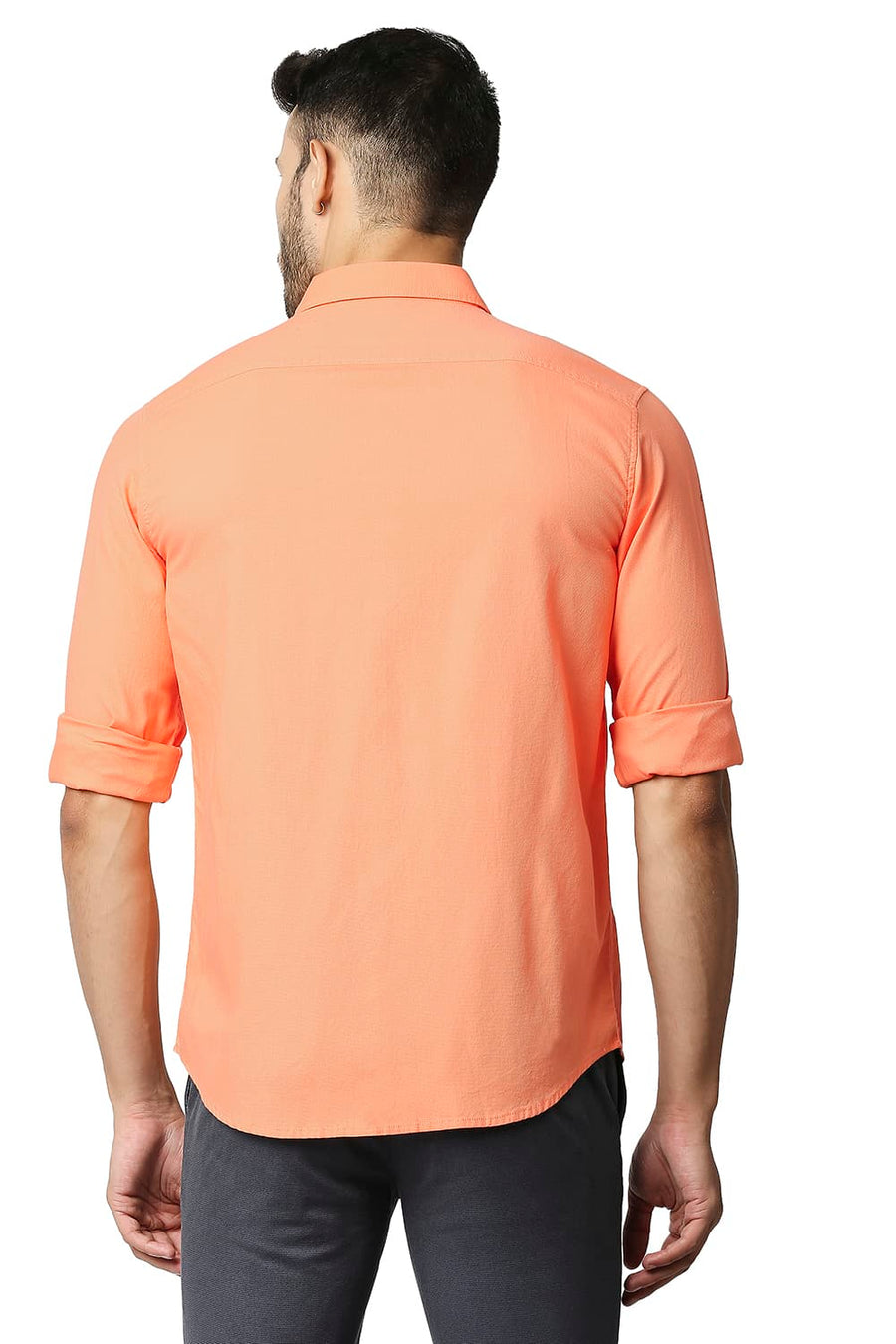 BASICS SLIM FIT MELON ORANGE DOBBY SHIRT