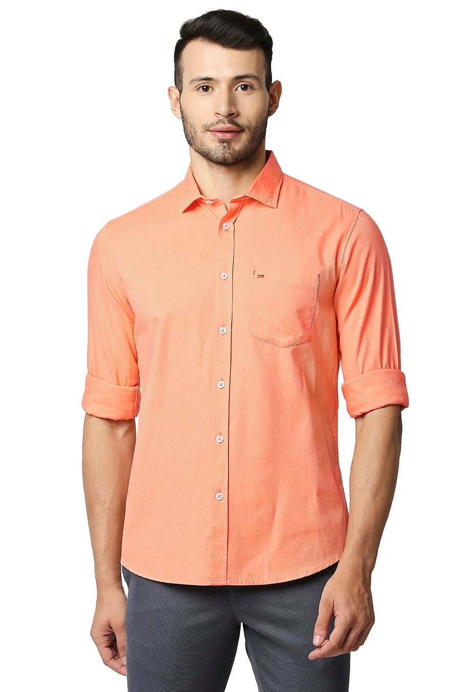 BASICS SLIM FIT MELON ORANGE DOBBY SHIRT