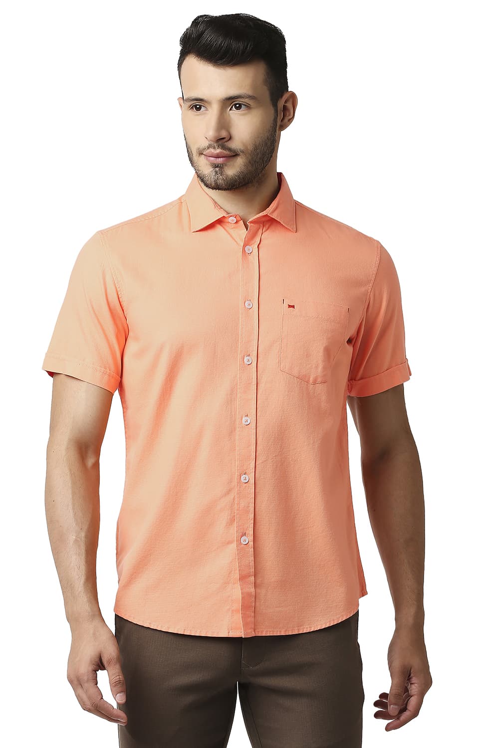 BASICS SLIM FIT DOBBY HALFSLEEVES SHIRT