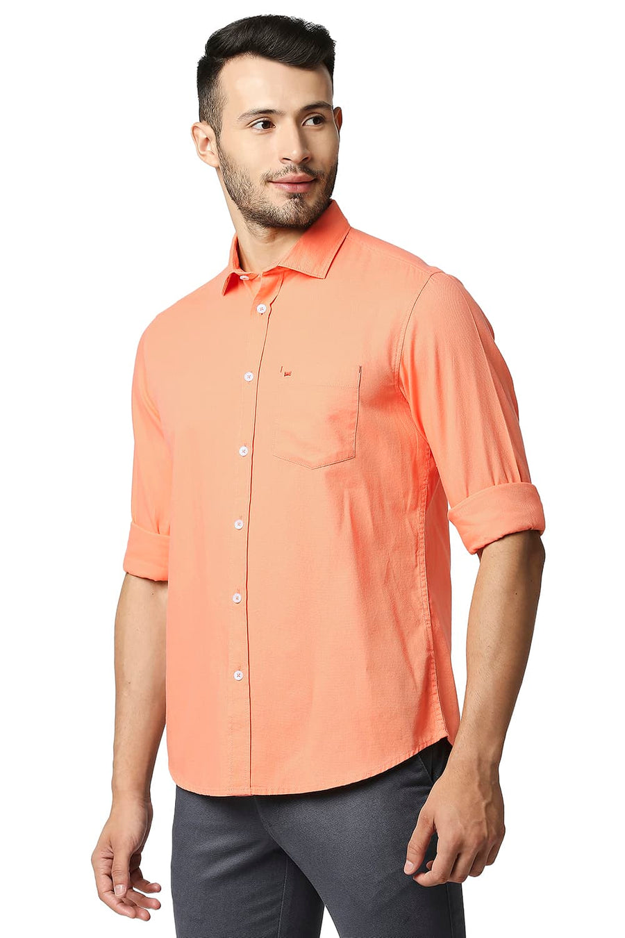 BASICS SLIM FIT MELON ORANGE DOBBY SHIRT