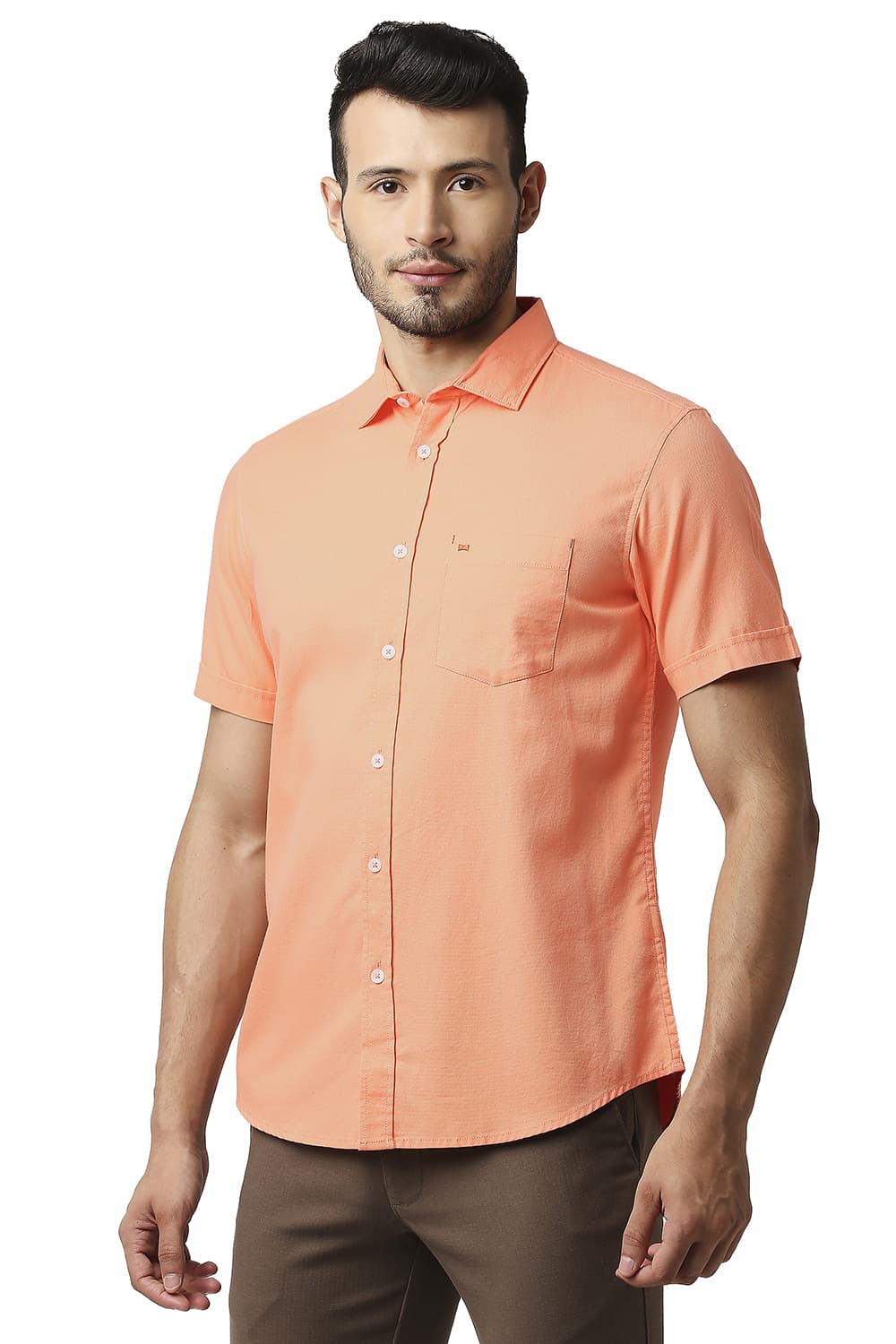 BASICS SLIM FIT DOBBY HALFSLEEVES SHIRT