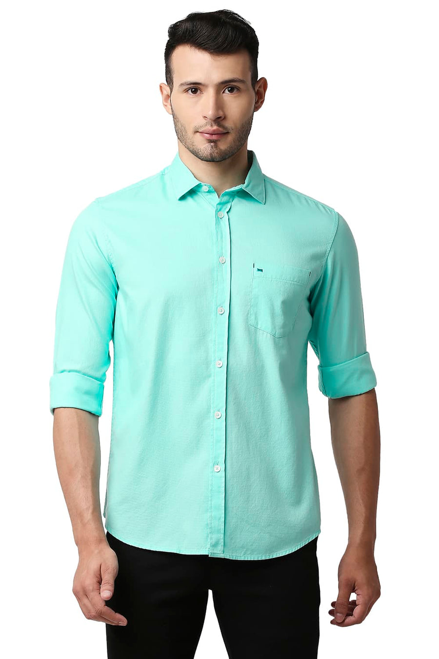 BASICS SLIM FIT BERMUDA GREEN DOBBY SHIRT
