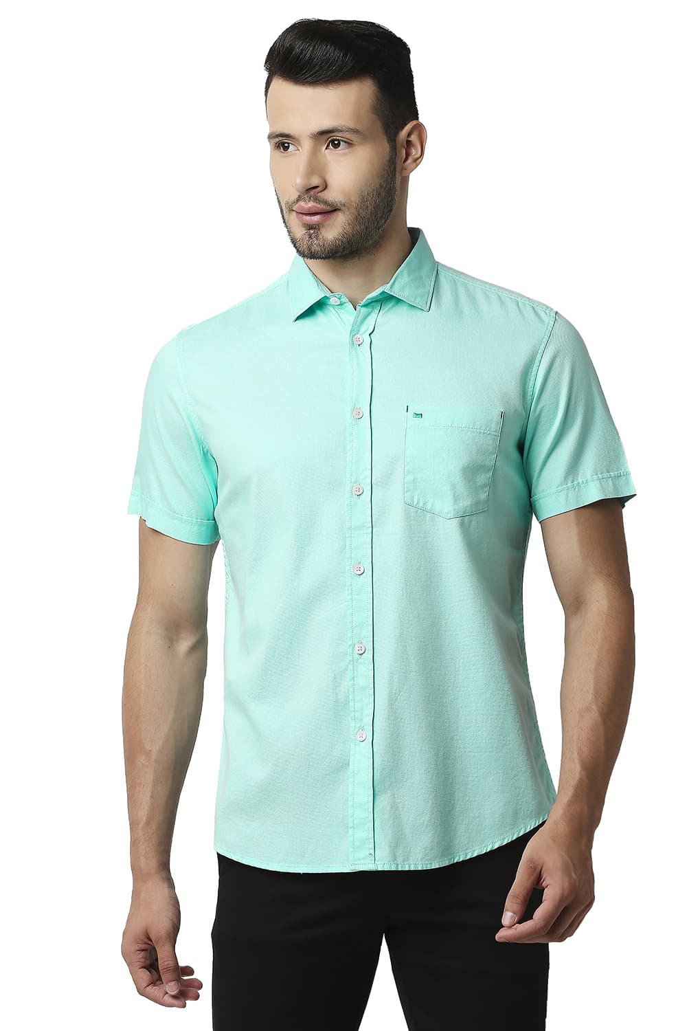 BASICS SLIM FIT DOBBY HALFSLEEVES SHIRT