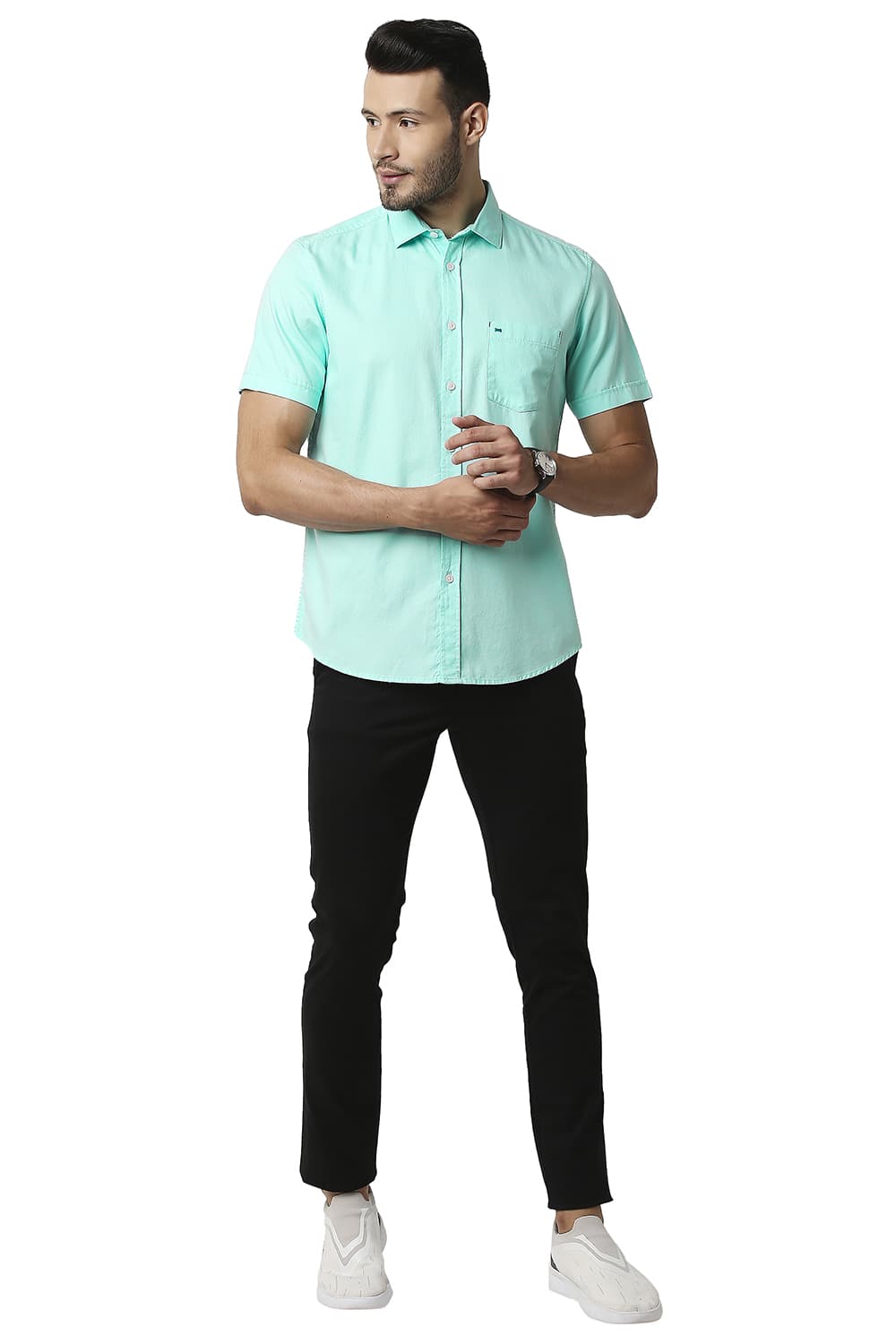 BASICS SLIM FIT DOBBY HALFSLEEVES SHIRT