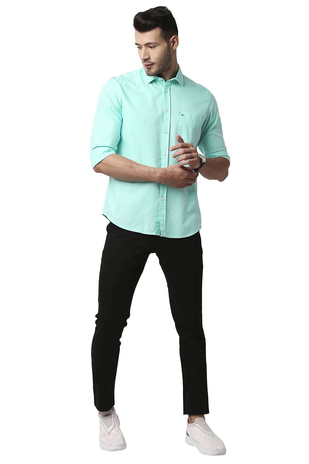 BASICS SLIM FIT DOBBY SHIRT