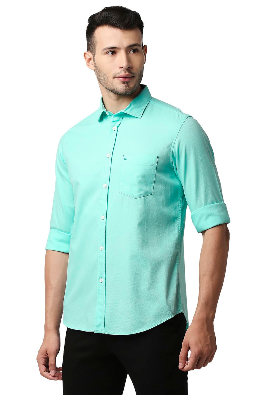 BASICS SLIM FIT BERMUDA GREEN DOBBY SHIRT