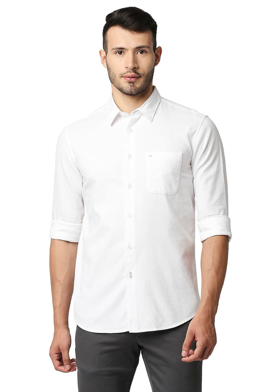 BASICS SLIM FIT CLOUD WHITE DOBBY SHIRT