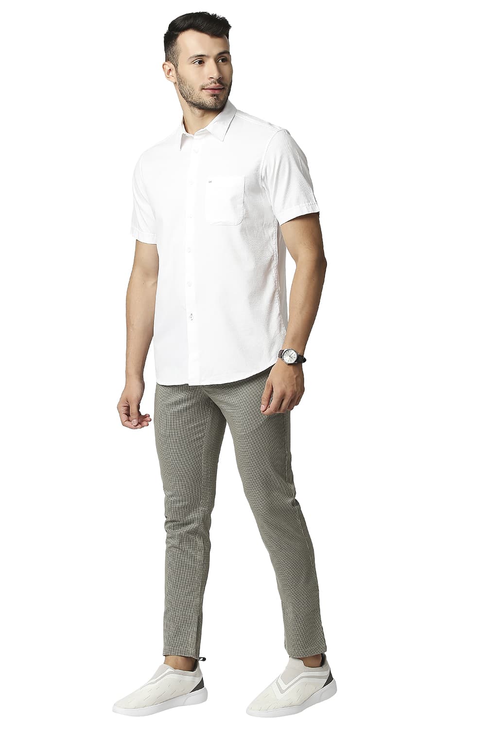 BASICS SLIM FIT DOBBY HALFSLEEVES SHIRT