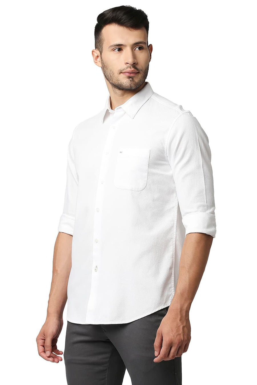 BASICS SLIM FIT CLOUD WHITE DOBBY SHIRT