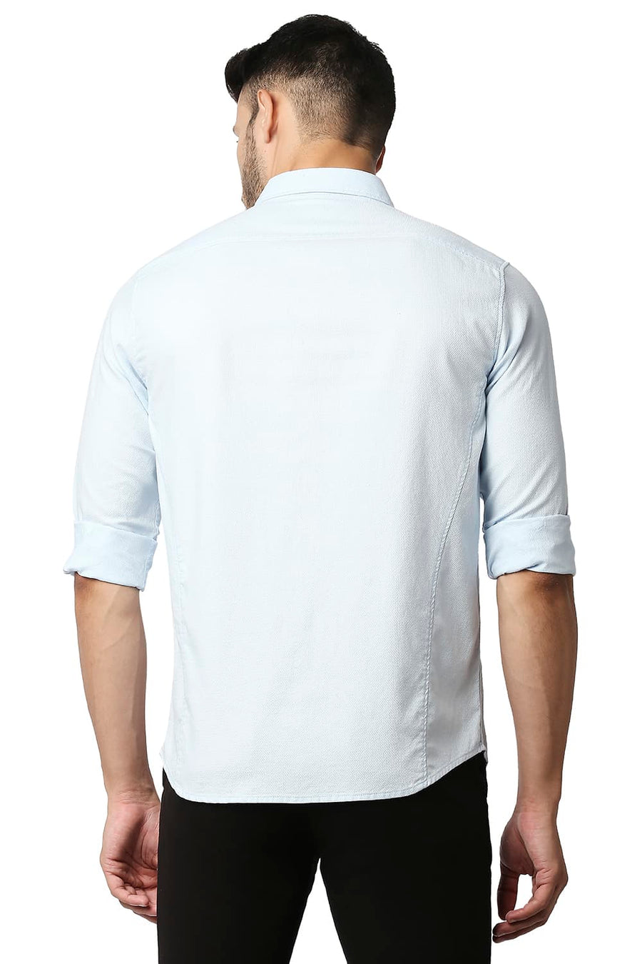 BASICS SLIM FIT OMPHALODES BLUE DOBBY SHIRT