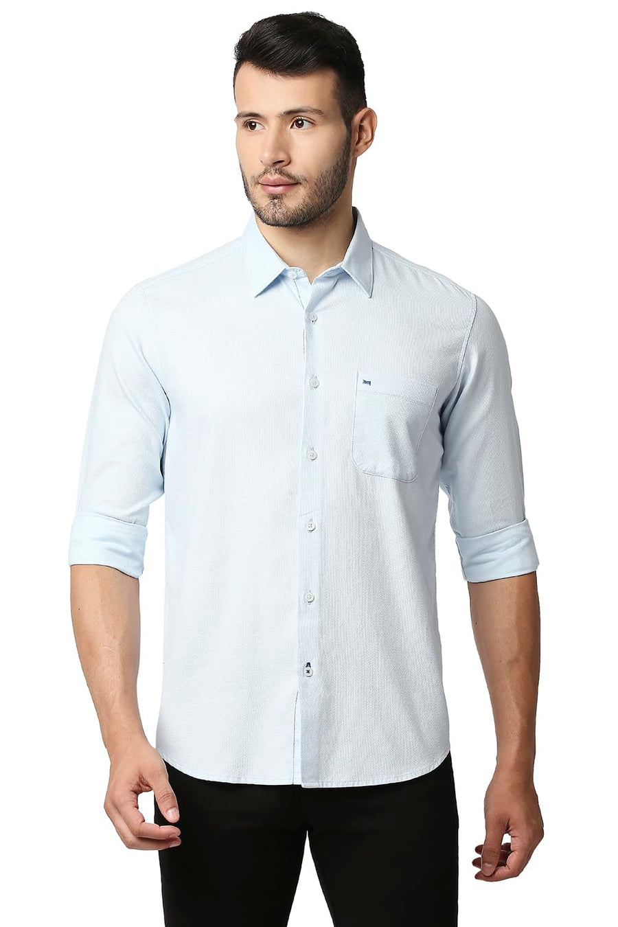 BASICS SLIM FIT OMPHALODES BLUE DOBBY SHIRT