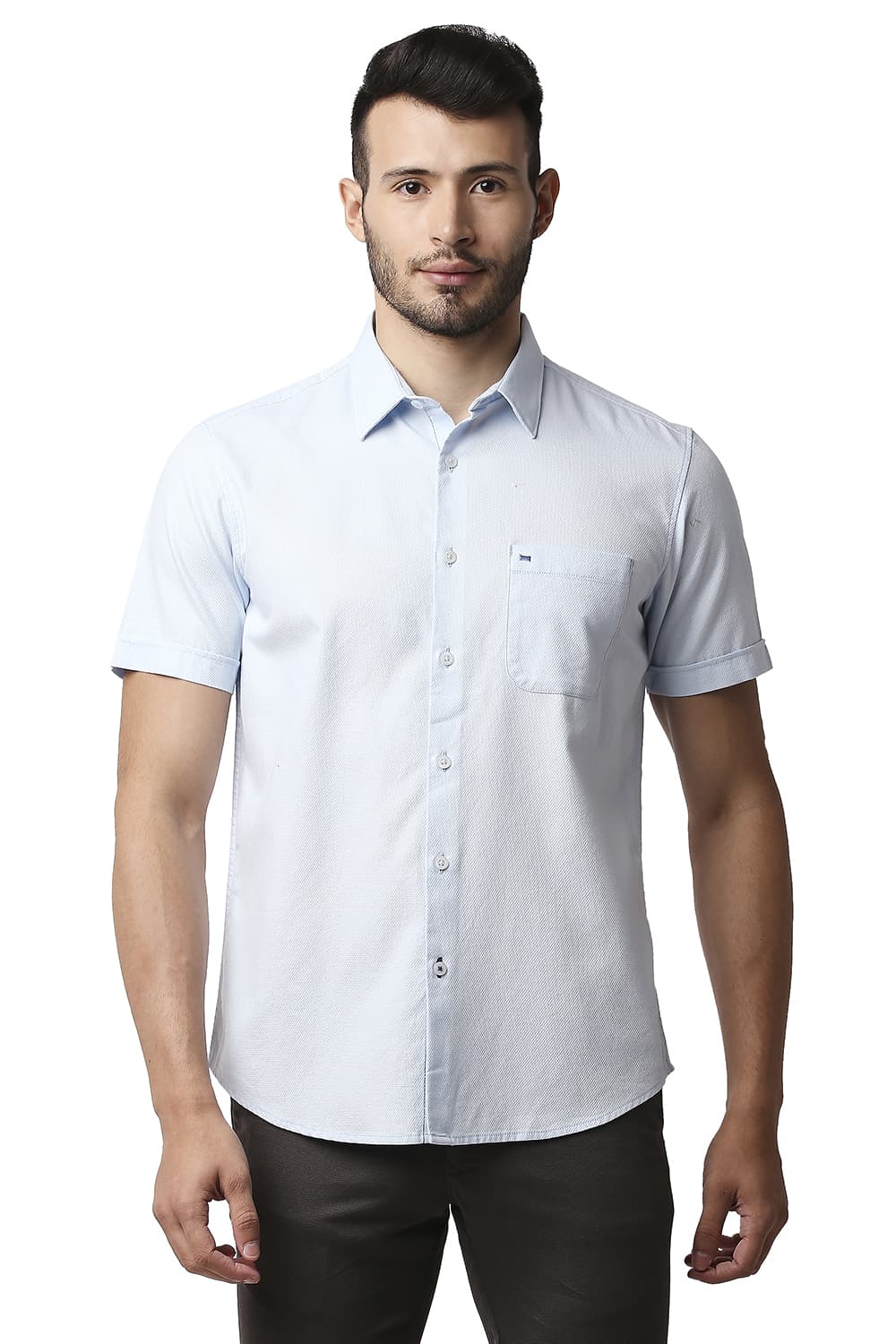 BASICS SLIM FIT DOBBY HALFSLEEVES SHIRT