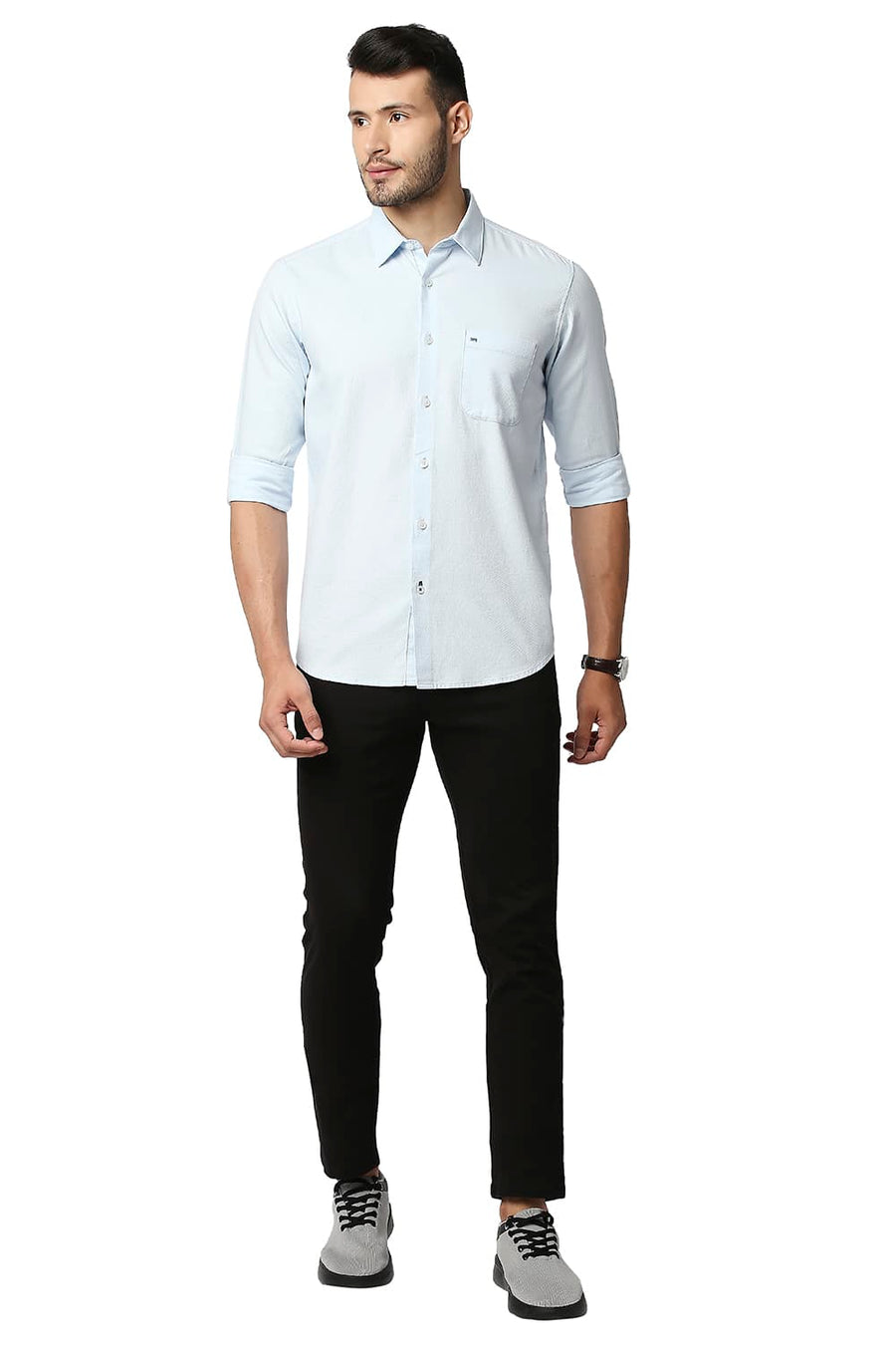BASICS SLIM FIT OMPHALODES BLUE DOBBY SHIRT