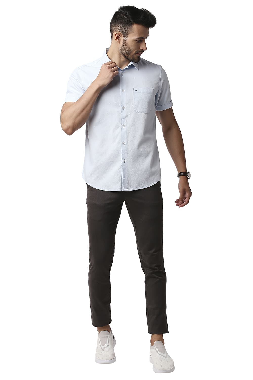 BASICS SLIM FIT DOBBY HALFSLEEVES SHIRT