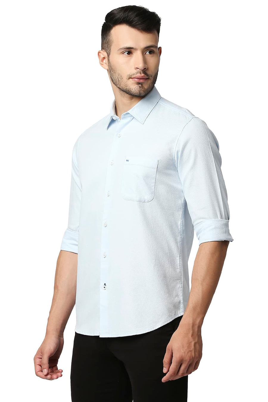 BASICS SLIM FIT OMPHALODES BLUE DOBBY SHIRT
